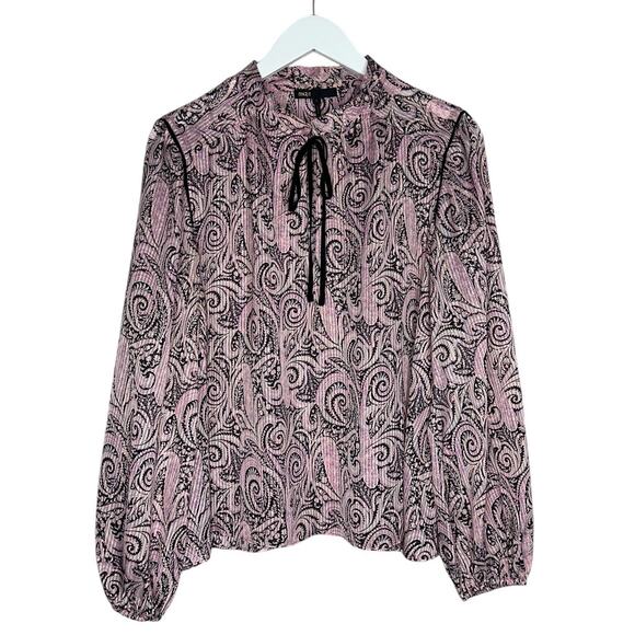 NWOT Maje Apollo Tie Neck Paisley Top Blouse Pink Black Gold Blouse Size Large - Picture 4 of 12